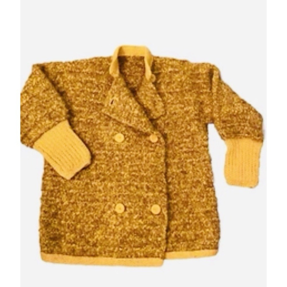 Grannycore Cottagecore Cardigan Sweater Hand- Knitted Gold Sz M Wool